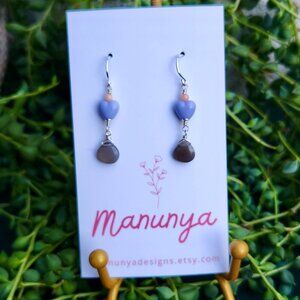 Heart Earrings with Semi-Precious Stones - Pink, Purple, Aqua, Blue